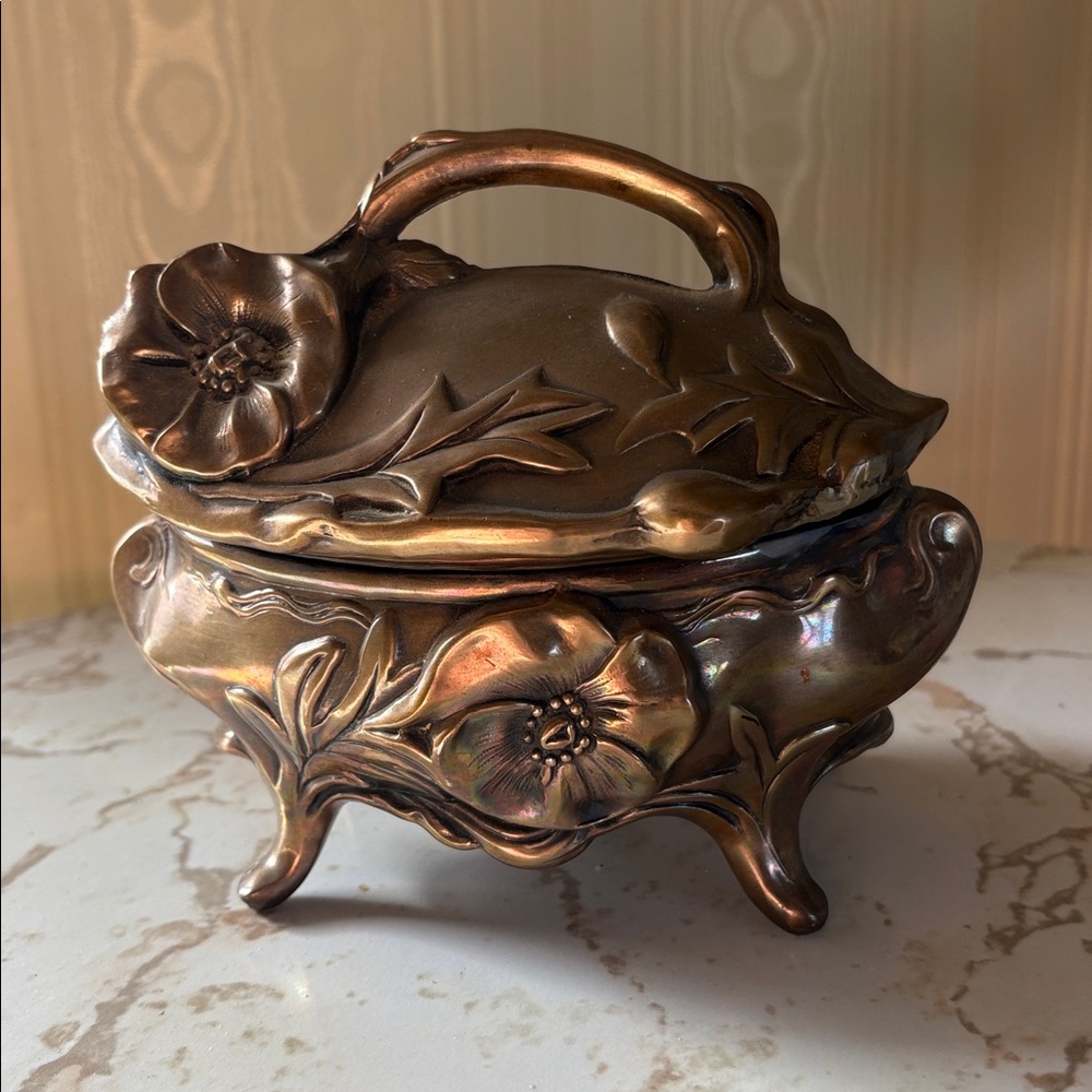Vintage Floral Bronze Jewelry Box